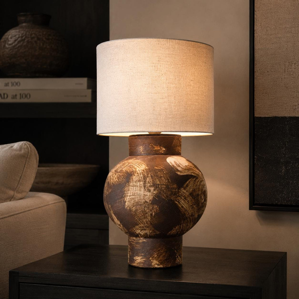 Hand-Painted Ceramic Table Lamp, Wabi-Sabi Silhouette, Warm Glow