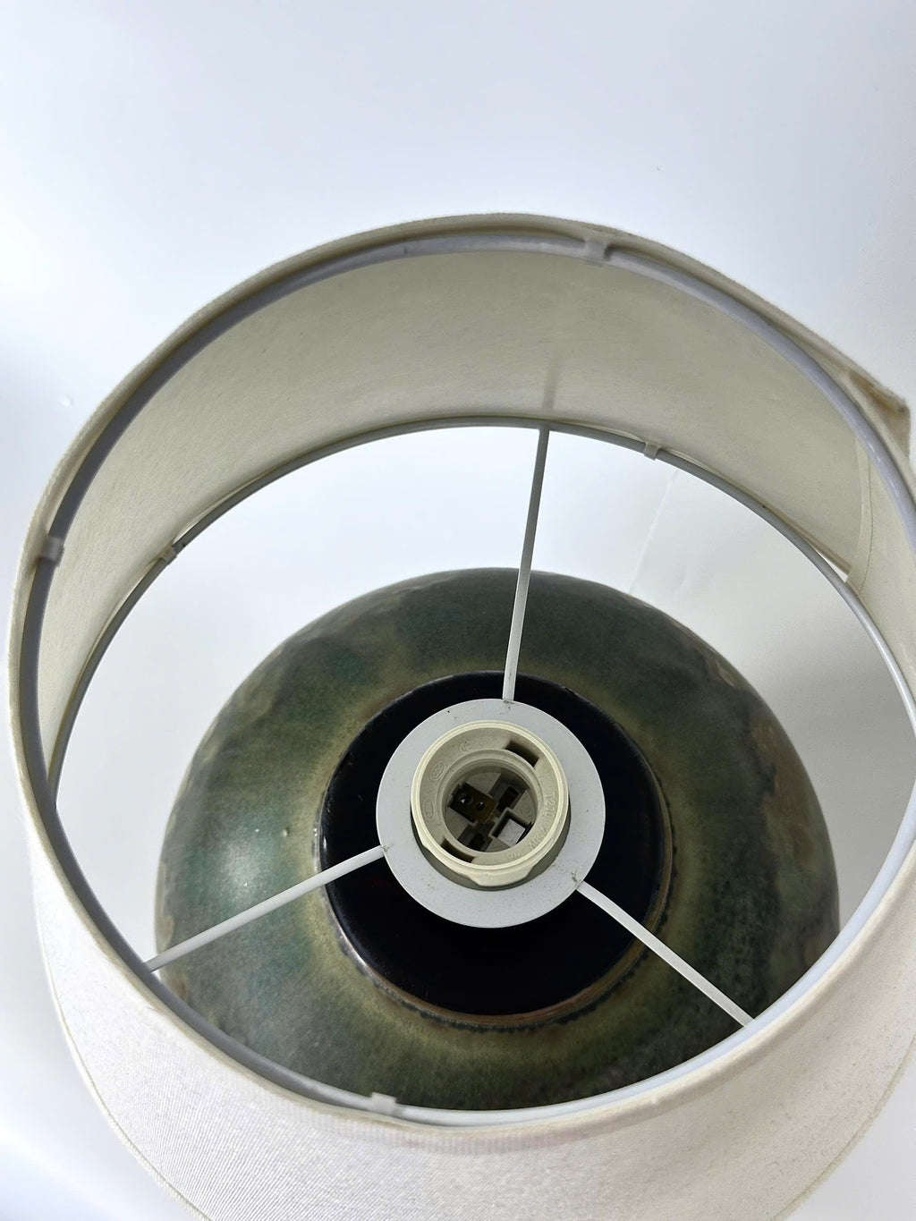 Handcrafted Ceramic Table Lamp: Jade-Black Glaze, Linen Shade, Wabi-Sabi Ambiance