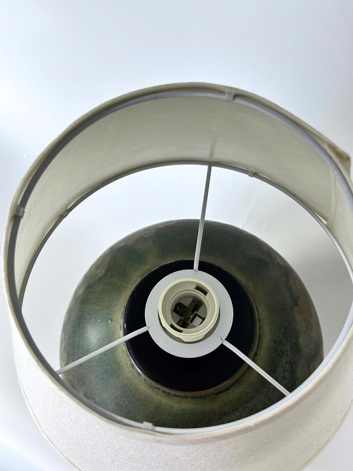 Handcrafted Ceramic Table Lamp: Jade-Black Glaze, Linen Shade, Wabi-Sabi Ambiance