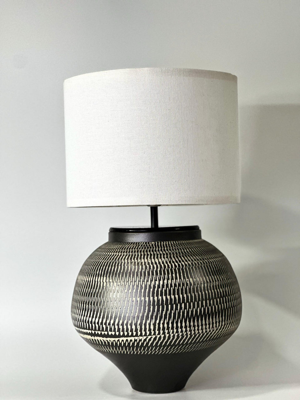 Hand-Carved Ceramic Table Lamp, Wabi-Sabi Ambient Glow, Linen Shade