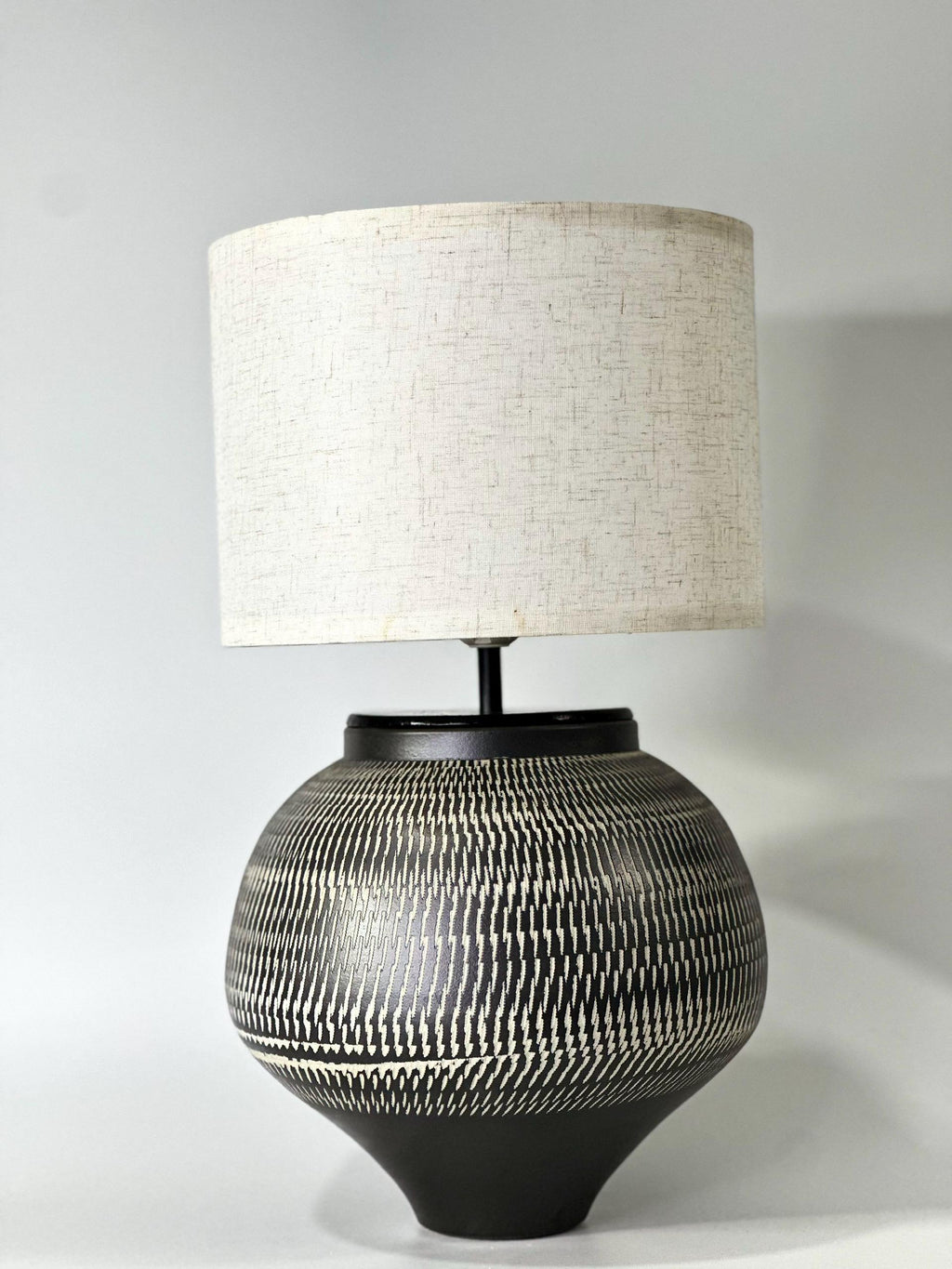 Hand-Carved Ceramic Table Lamp, Wabi-Sabi Ambient Glow, Linen Shade