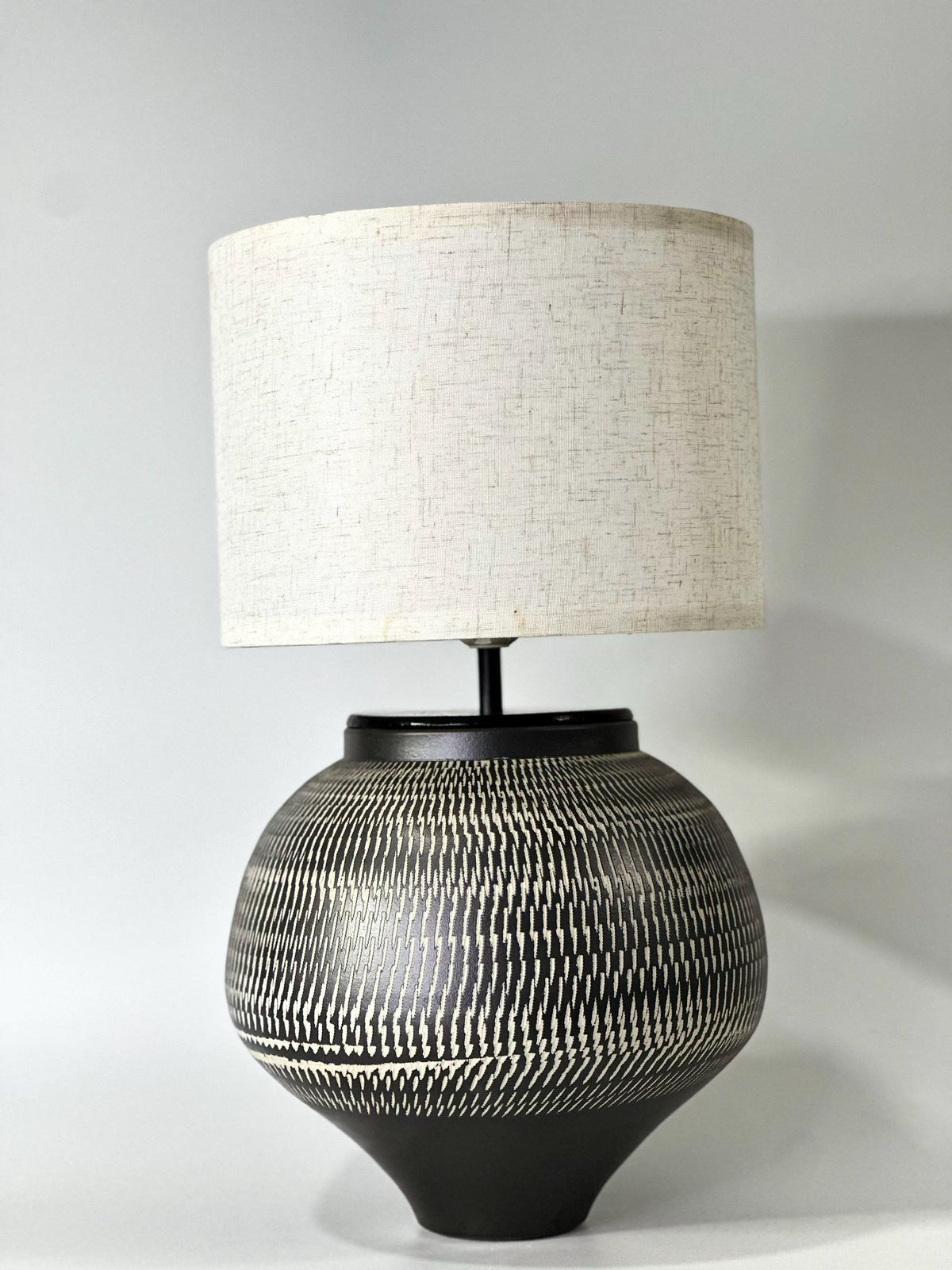 Hand-Carved Ceramic Table Lamp, Wabi-Sabi Ambient Glow, Linen Shade