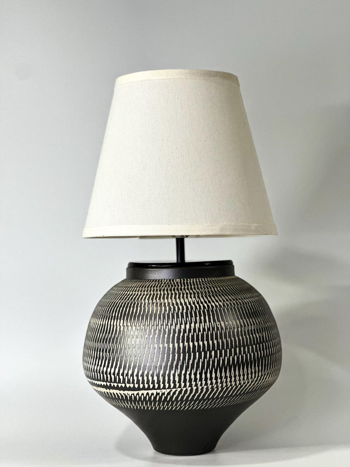 Hand-Carved Ceramic Table Lamp, Wabi-Sabi Ambient Glow, Linen Shade