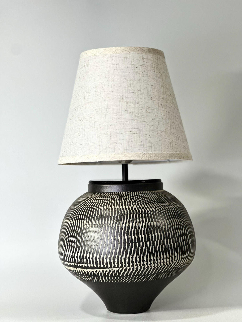 Hand-Carved Ceramic Table Lamp, Wabi-Sabi Ambient Glow, Linen Shade