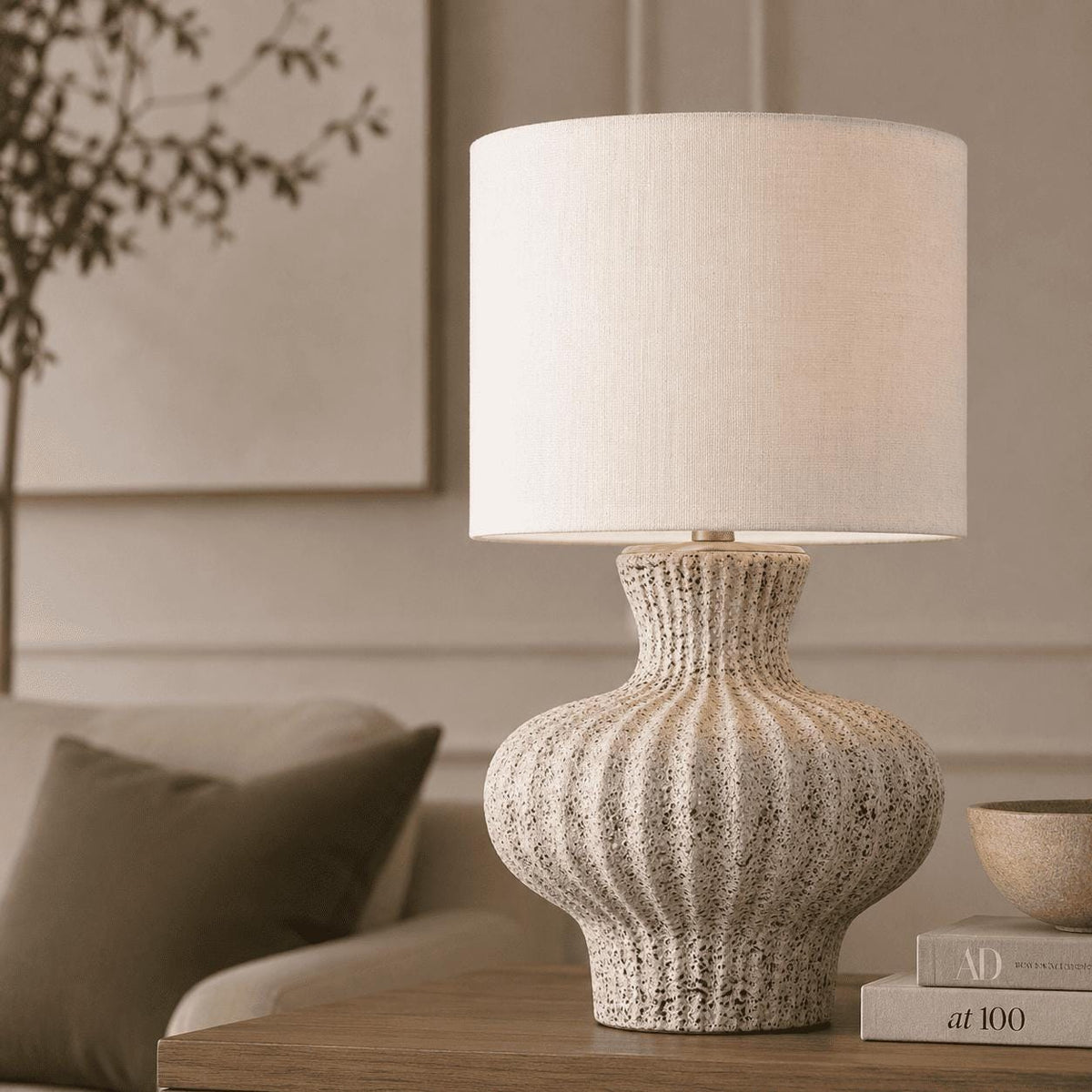 Atlantis Ceramic Table Lamp – Lantern Base, Coral Crackle Glaze, Ocean Textures