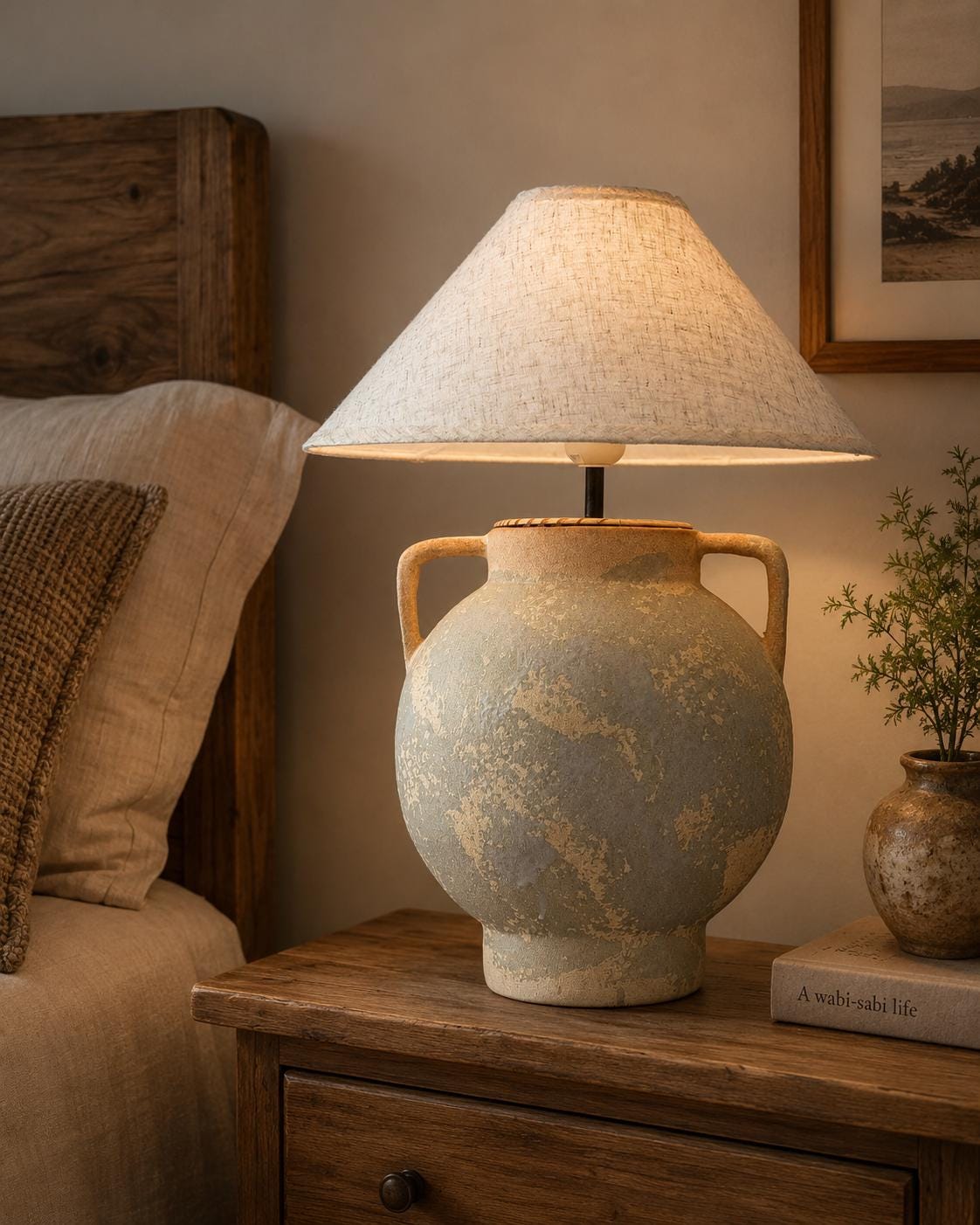 Handmade Ceramic Table Lamp, Wabi-Sabi Charm, Earthy Tones, Japandi Rustic Home Decor