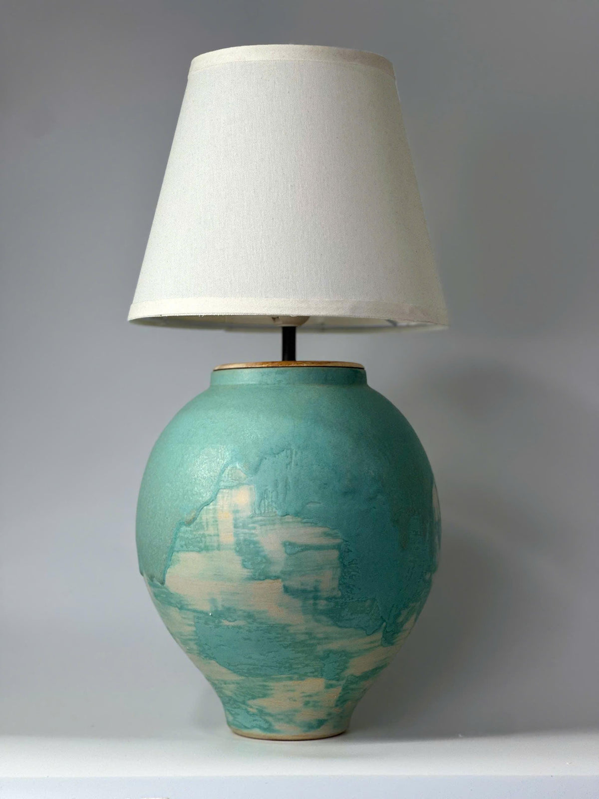 Handcrafted Ceramic Table Lamp, Turquoise Glaze, Japandi Wabi-Sabi Coastal Farmhouse Lighting