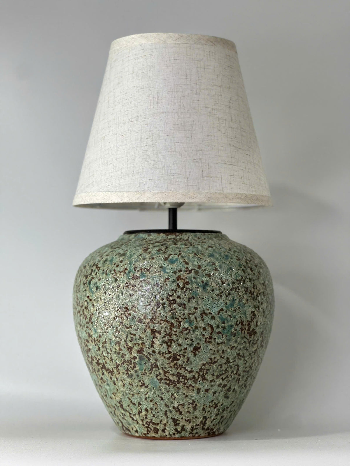 Handmade Ceramic Table Lamp, Speckled Glaze, Wabi-Sabi Glow, Linen Shade
