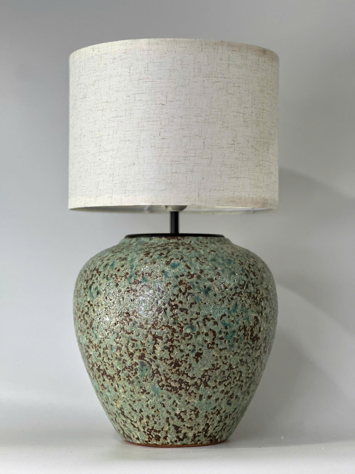 Handmade Ceramic Table Lamp, Speckled Glaze, Wabi-Sabi Glow, Linen Shade