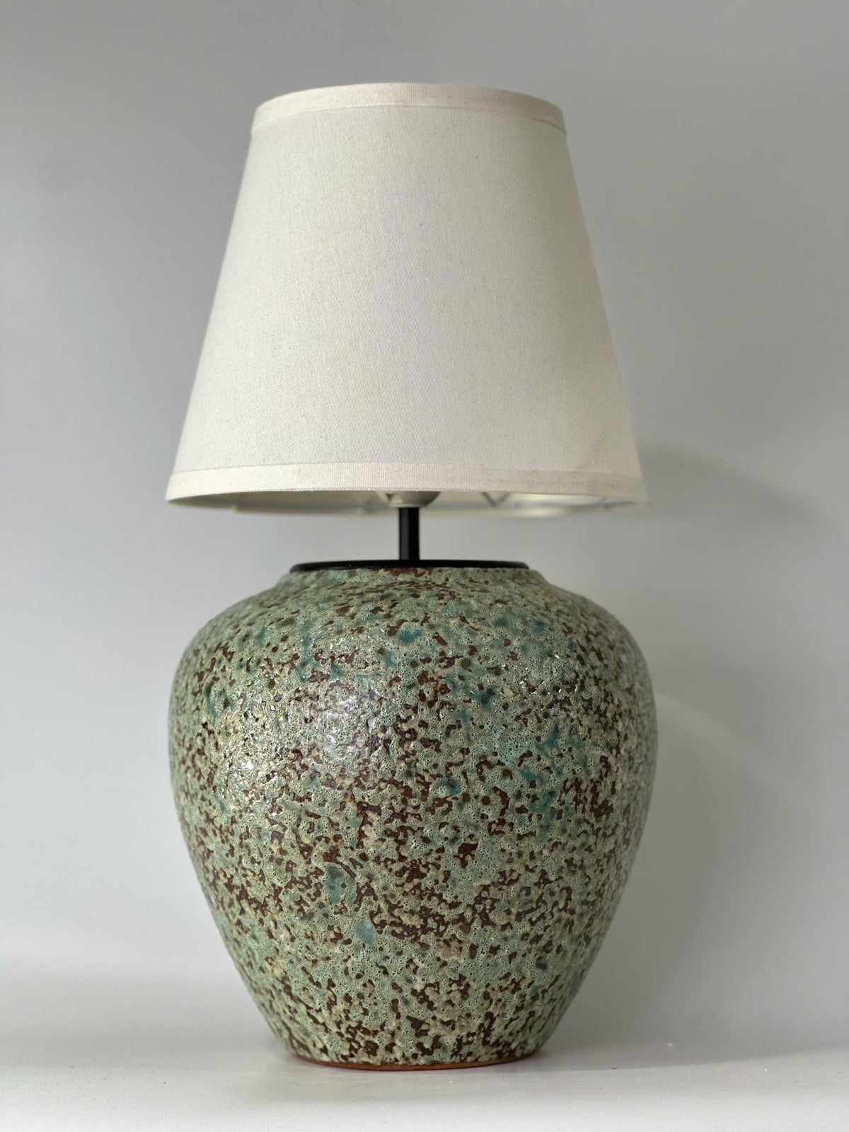 Handmade Ceramic Table Lamp, Speckled Glaze, Wabi-Sabi Glow, Linen Shade