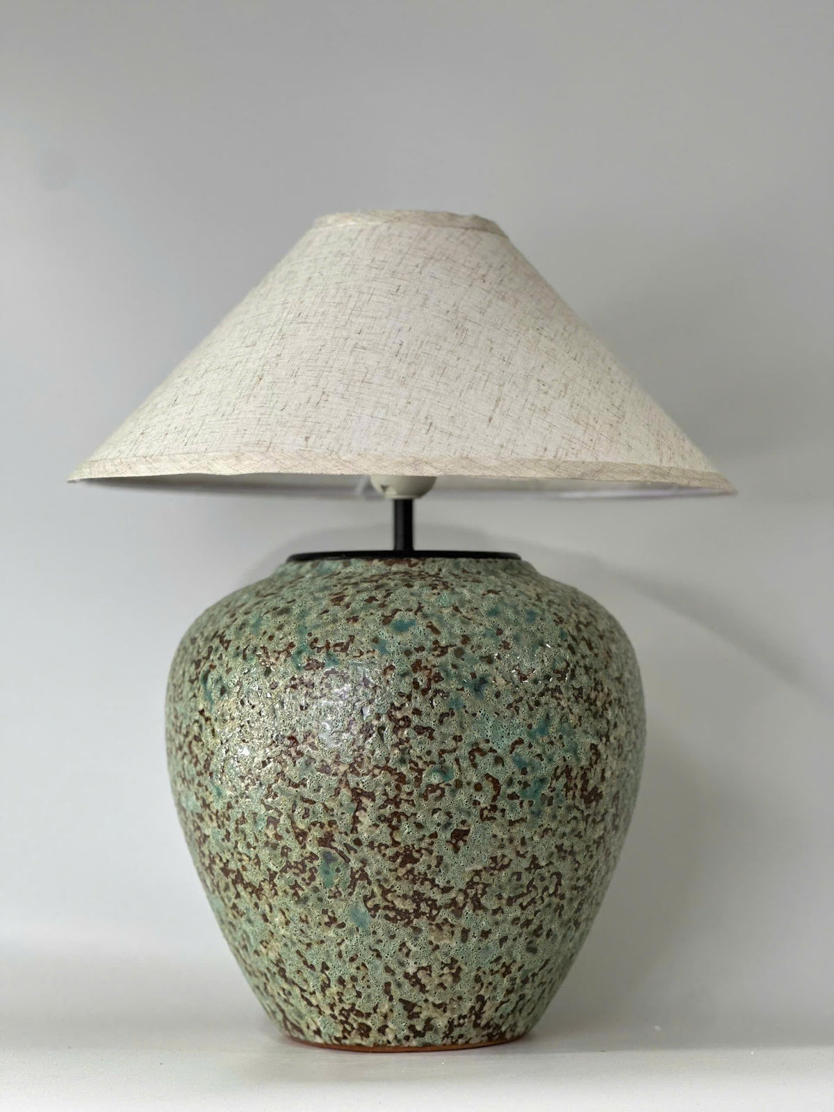 Handmade Ceramic Table Lamp, Speckled Glaze, Wabi-Sabi Glow, Linen Shade