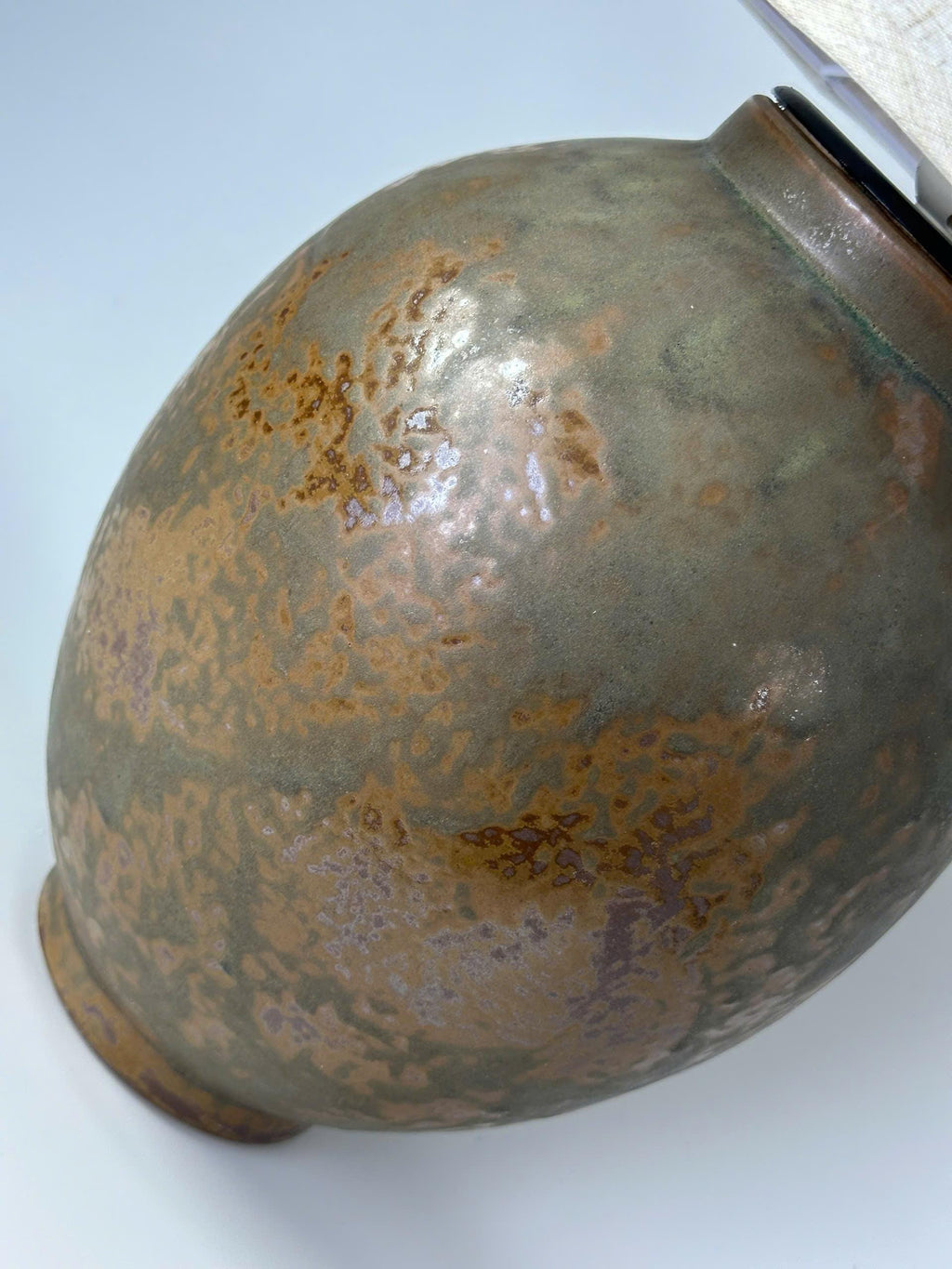 Handcrafted Ceramic Table Lamp: Jade-Black Glaze, Linen Shade, Wabi-Sabi Ambiance