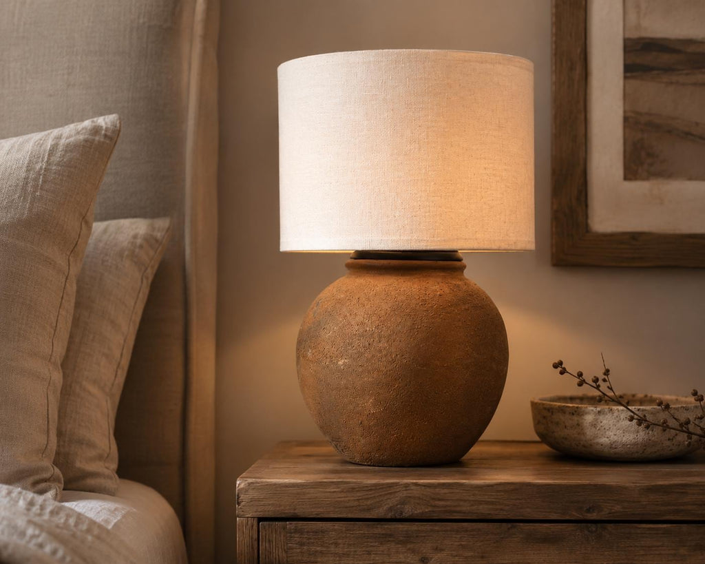 Handmade Cham Pottery Table Lamp, Minimalist Ceramic Vase Base, Organic Decor