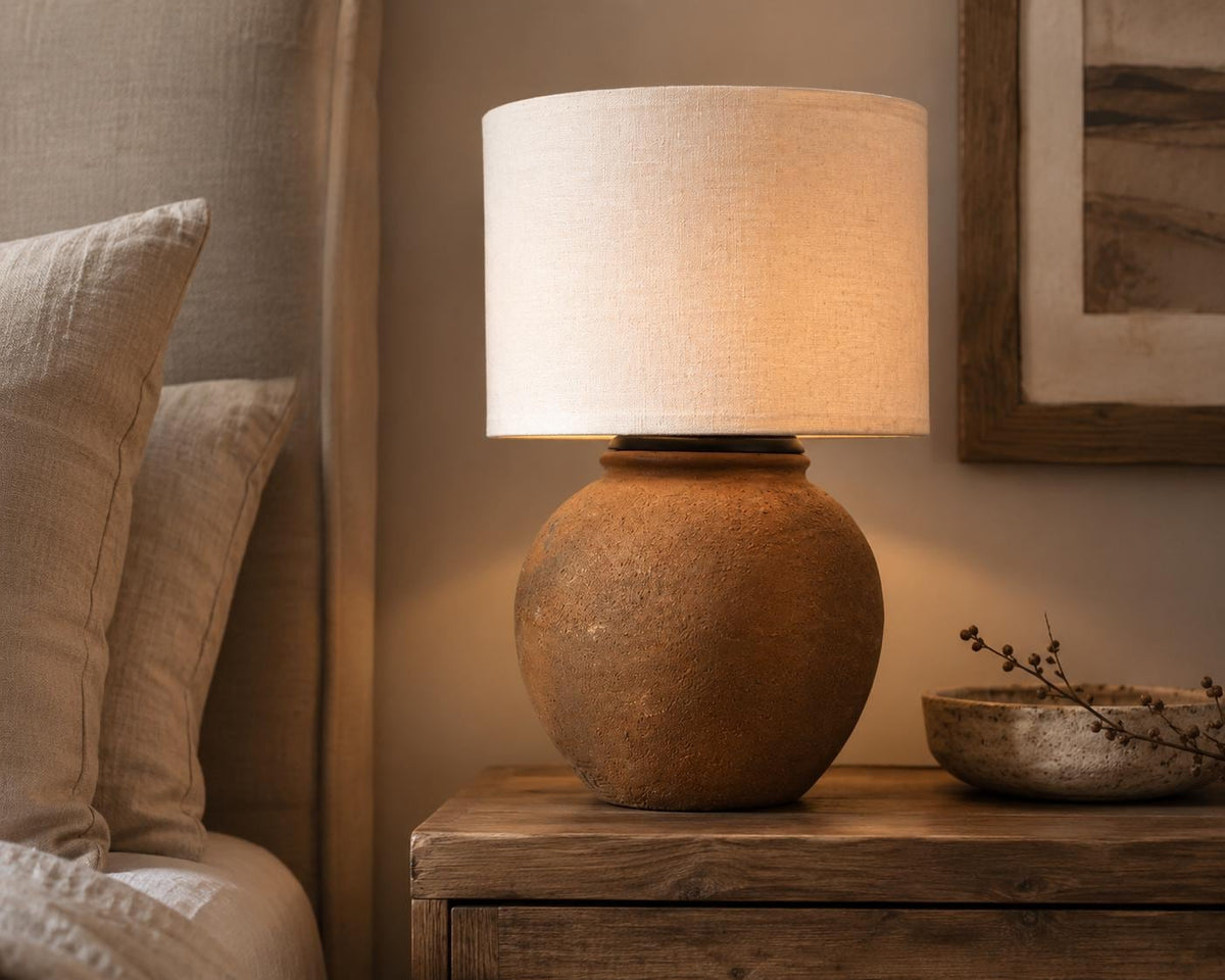 Handmade Cham Pottery Table Lamp, Minimalist Ceramic Vase Base, Organic Decor
