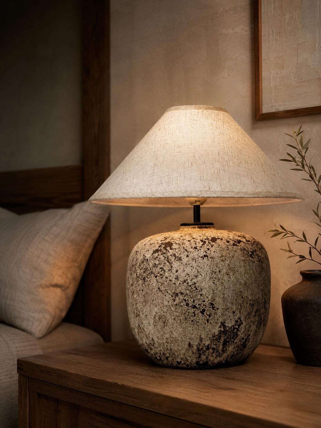 Handcrafted ceramic lamp with an antique-inspired finish. Timeless texture, soft glow, endless warmth