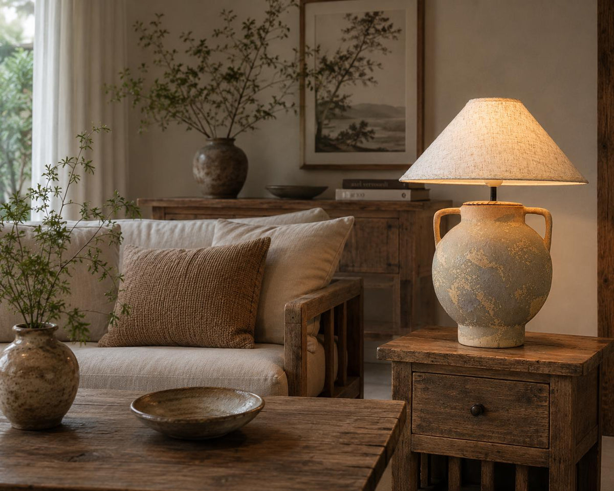 Handmade Ceramic Table Lamp, Wabi-Sabi Charm, Earthy Tones, Japandi Rustic Home Decor