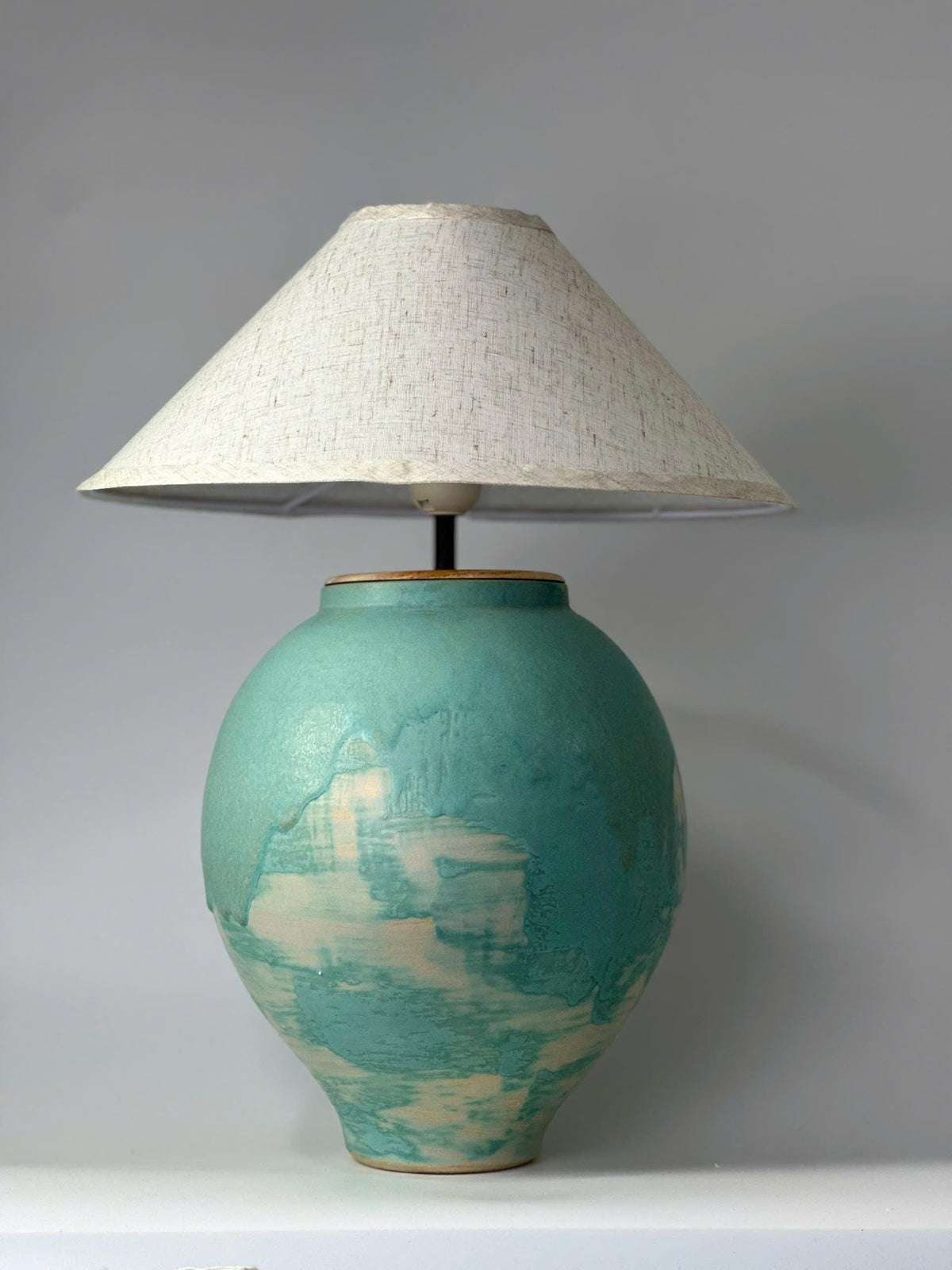 Handcrafted Ceramic Table Lamp, Turquoise Glaze, Japandi Wabi-Sabi Coastal Farmhouse Lighting