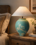 Handcrafted Ceramic Table Lamp, Turquoise Glaze, Japandi Wabi-Sabi Coastal Farmhouse Lighting