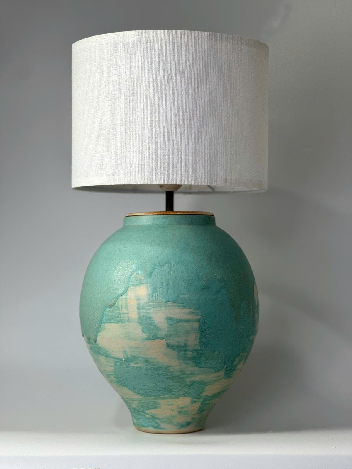 Handcrafted Ceramic Table Lamp, Turquoise Glaze, Japandi Wabi-Sabi Coastal Farmhouse Lighting