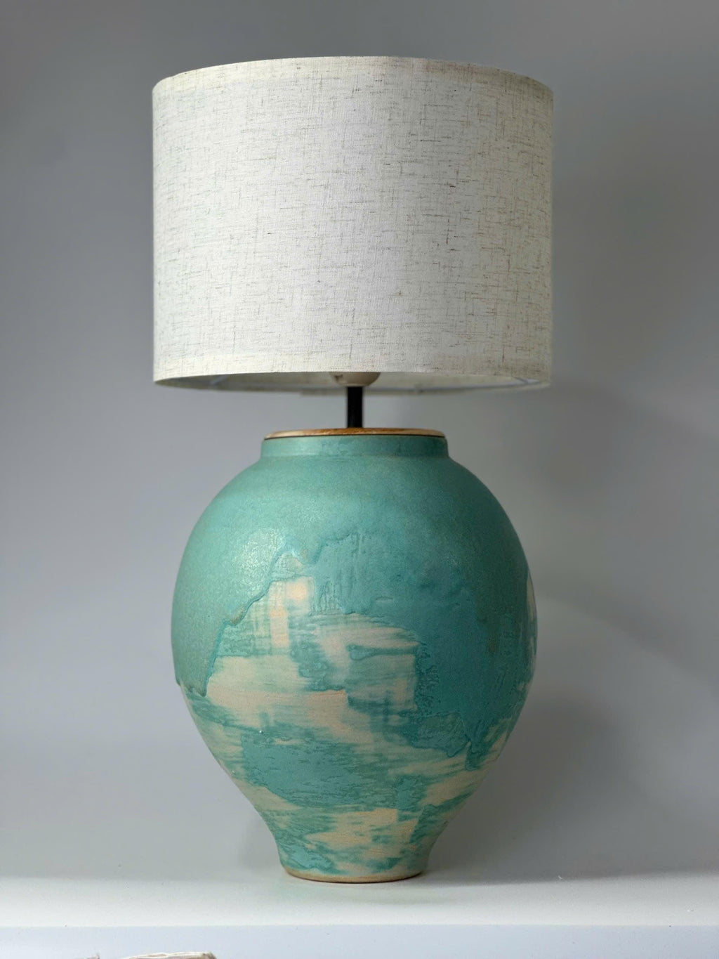 Handcrafted Ceramic Table Lamp, Turquoise Glaze, Japandi Wabi-Sabi Coastal Farmhouse Lighting