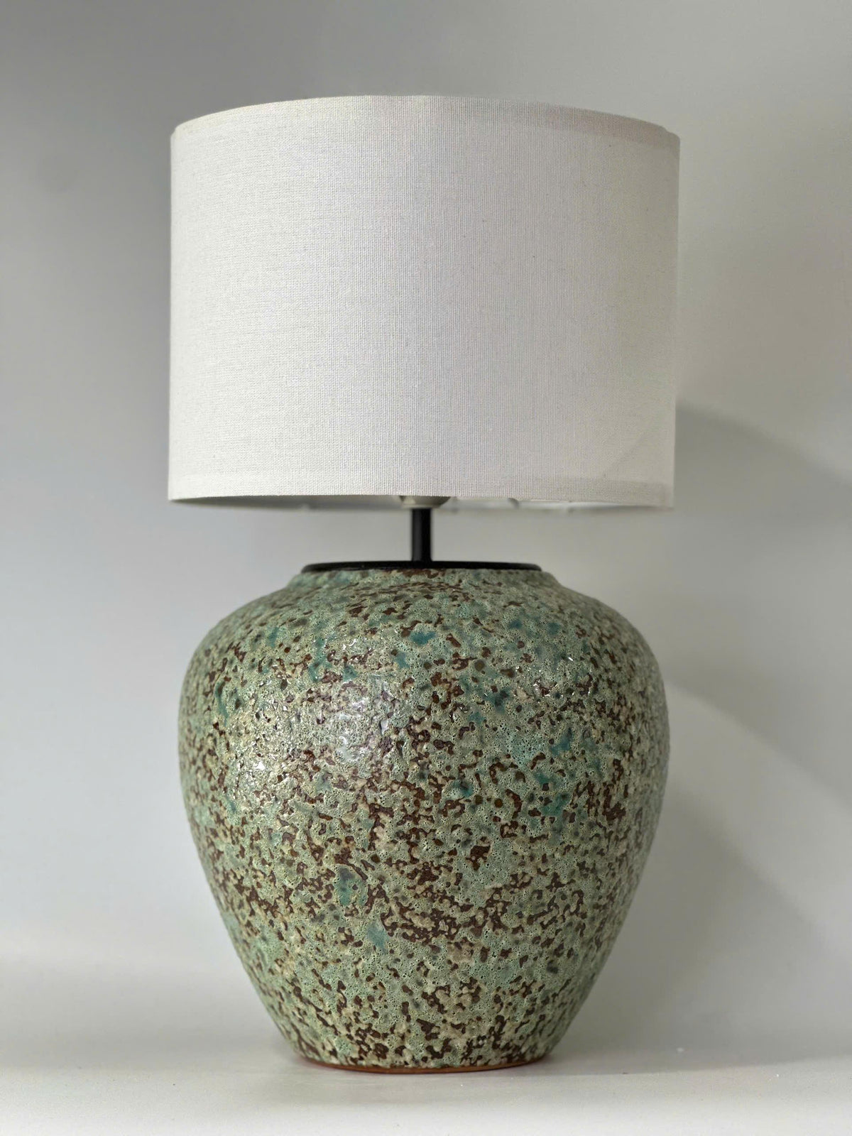 Handmade Ceramic Table Lamp, Speckled Glaze, Wabi-Sabi Glow, Linen Shade
