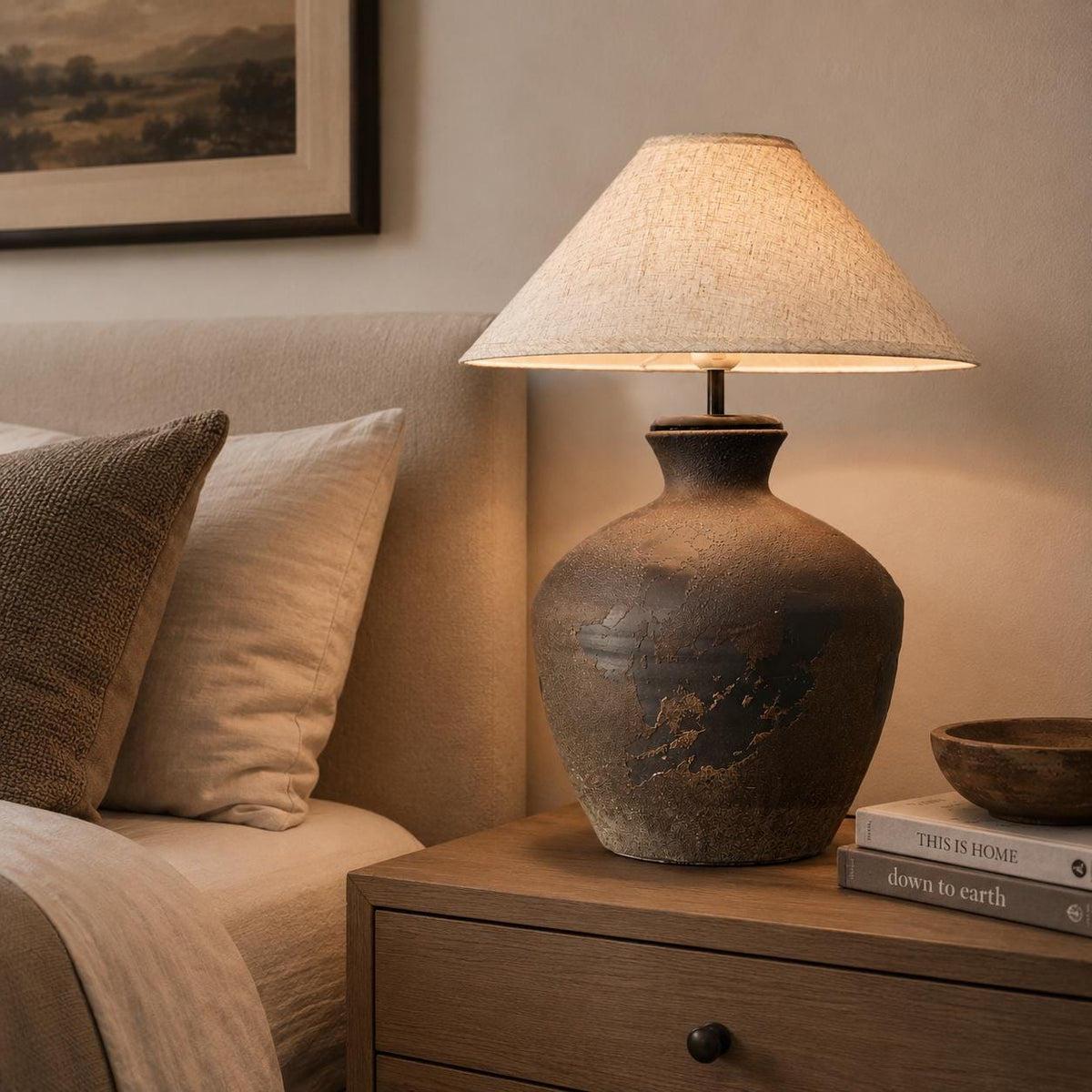 Handmade Rustic Ceramic Table Lamp | Wabi-Sabi Pottery Accent Lighting