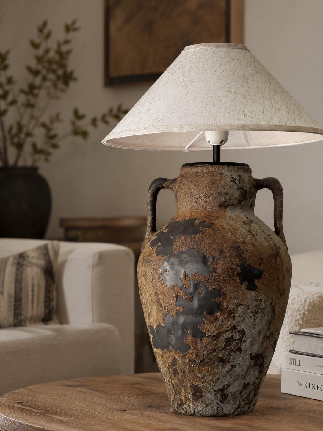 Rustic Handmade Ceramic Table Lamp | Large Wabi-Sabi Pottery Lamp | Japandi Bedside Lamp | Organic Modern Accent Lighting