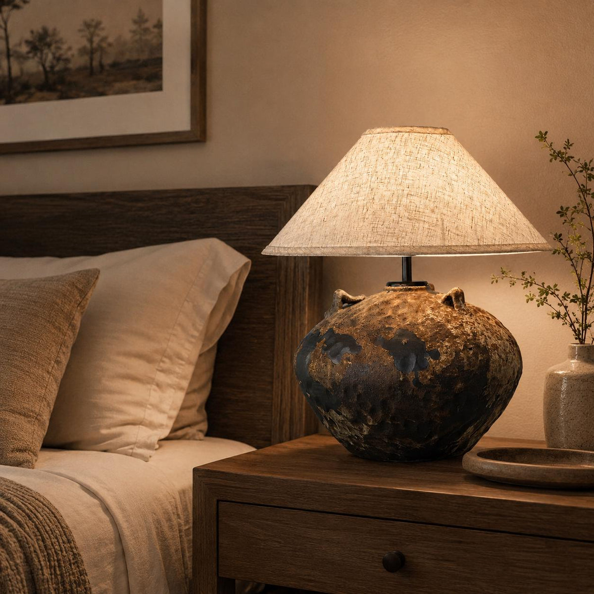 Rustic Handmade Ceramic Table Lamp | Wabi-Sabi Pottery Table Lamp | Organic Modern Bedside Lamp | Artisan Accent Lighting