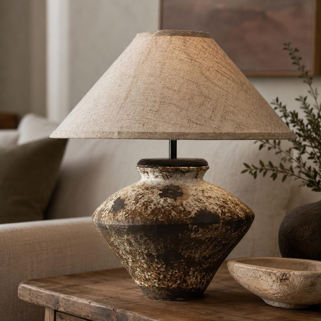 Rustic Handmade Ceramic Table Lamp | Wabi-Sabi Pottery Lamp | Primitive Rustic Bedside Lamp | Organic Modern Accent Lighting